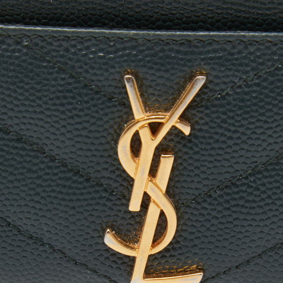 Saint Laurent Green Matelasse Leather Monogram Card Holder - Picture 5 of 8